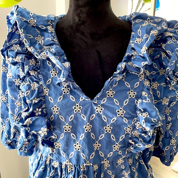 Blue Embroidered Zara Puff Sleeve Blouse - Picture 3 of 8